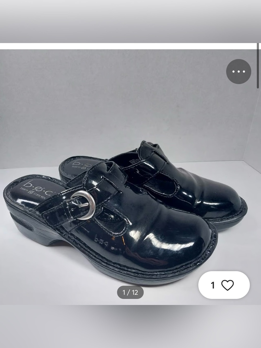 b.o.c. Born Black Patent Leather Slip-On Clog Mule with Buckle Glossy Chunky